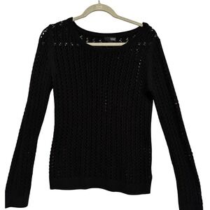Ana Womens Black Open Knit Crochet Pointelle Sweater sz L Goth Dark Fairy Beach